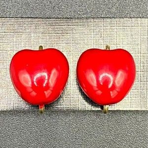 Gold Tone and Red Enamel Apple Clip-On Earrings VINTAGE